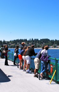 Folks riding the ferry from Seattle to Bainbridge.