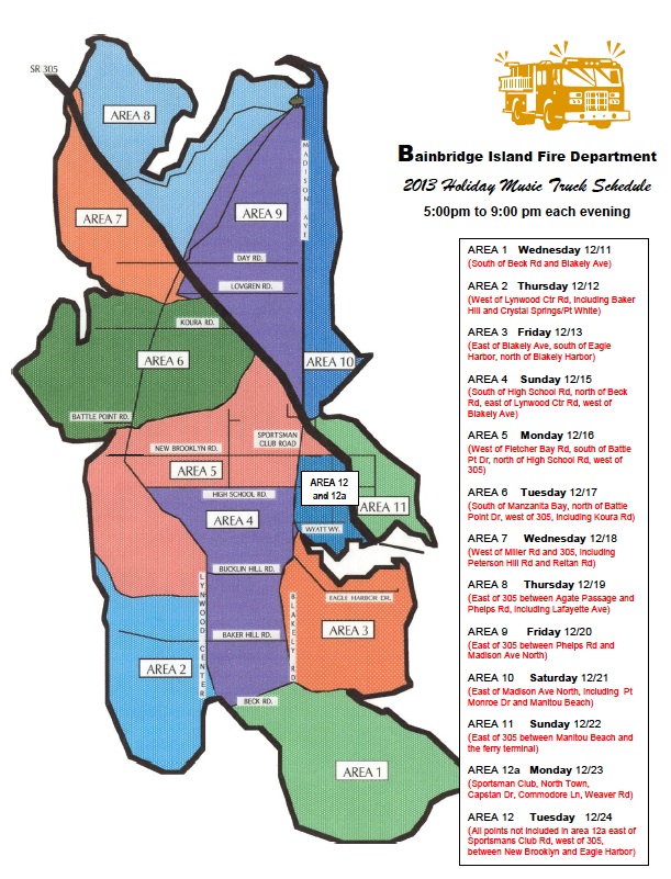 2013 Bainbridge Musical Christmas Fire Truck schedule