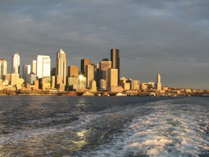 Seattle from the Bainbridge Ferry by Jen Pells