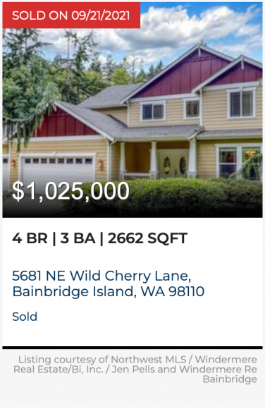 5681 NE Wild Cherry Lane on Bainbridge Island, WA sold by Jen Pells Windermere 