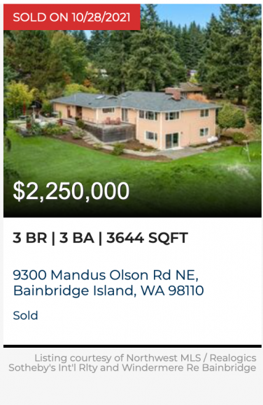 9300 Mandus Olson Rd NE on Bainbridge Island, WA sold by Jen Pells Windermere 