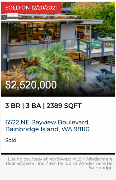 6522 NE Bayview Blvd on Bainbridge Island, WA sold by Jen Pells Windermere 