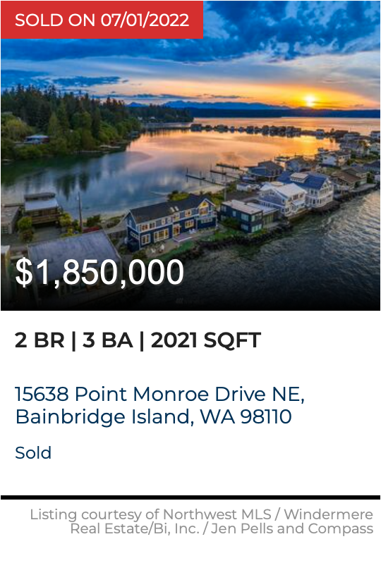 15638 Point Monroe Drive NE on Bainbridge Island, WA sold by Jen Pells Windermere 
