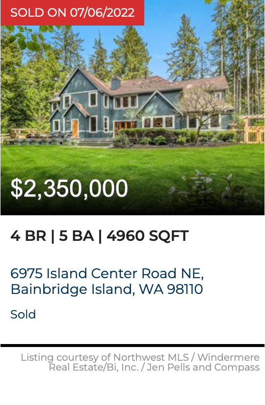 6975 Island Center Road NE on Bainbridge Island, WA sold by Jen Pells Windermere 