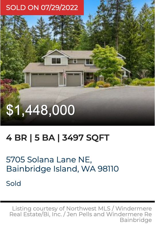 5705 Solana Lane NE on Bainbridge Island, WA sold by Jen Pells Windermere 