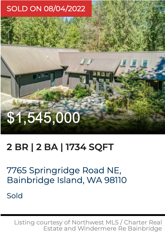 7765 Springridge Road NE on Bainbridge Island, WA sold by Jen Pells Windermere 