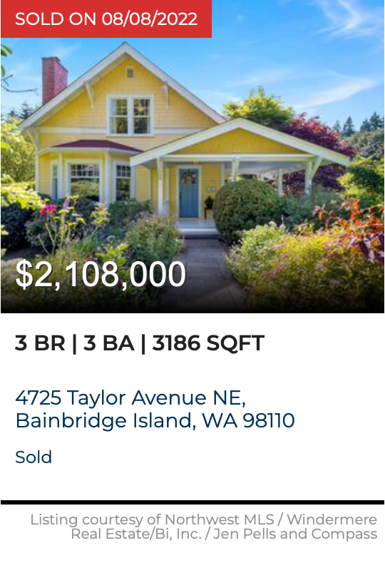4725 Taylor Ave NE on Bainbridge Island, WA sold by Jen Pells Windermere 
