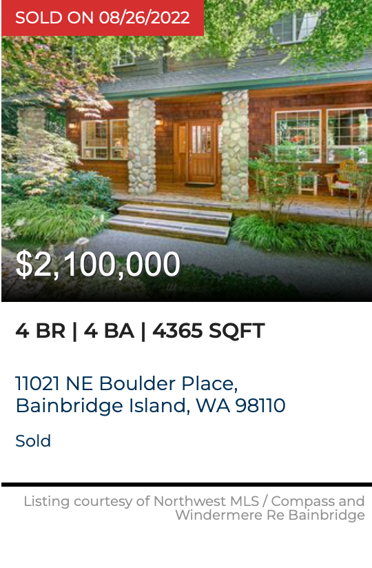 11021 NE Boulder Place on Bainbridge Island, WA sold by Jen Pells Windermere 