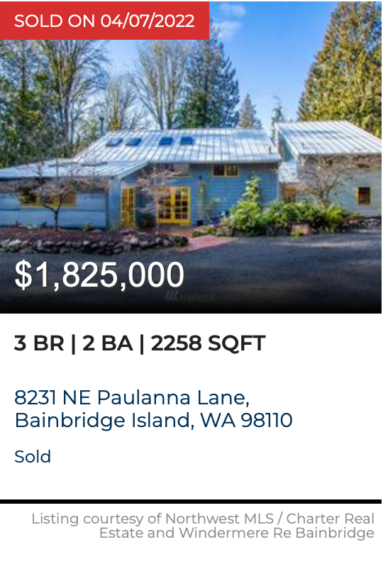 8231 NE Paulanna Lane on Bainbridge Island, WA sold by Jen Pells Windermere 