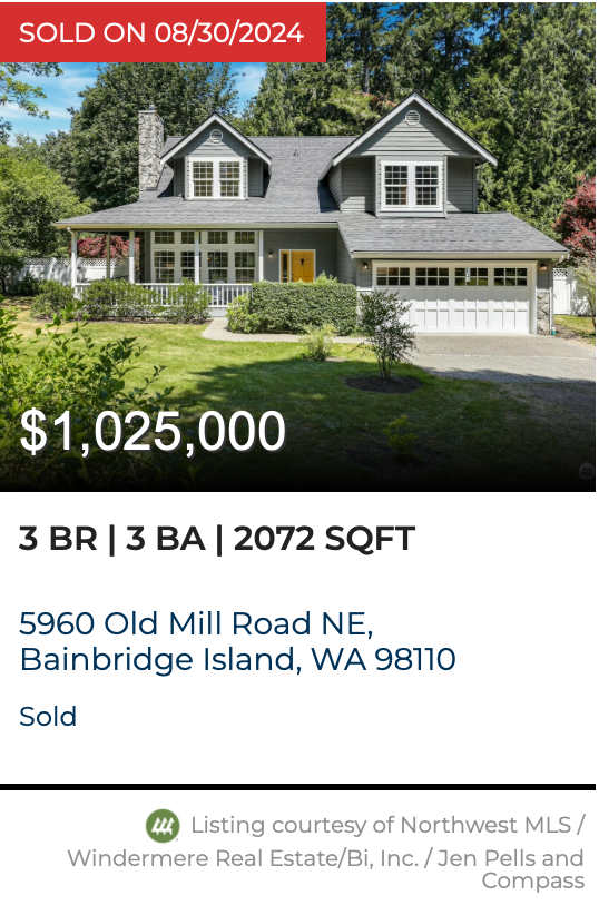 Just Sold on Old Mill Road by Jen Pells Windermere Bainbridge Island 